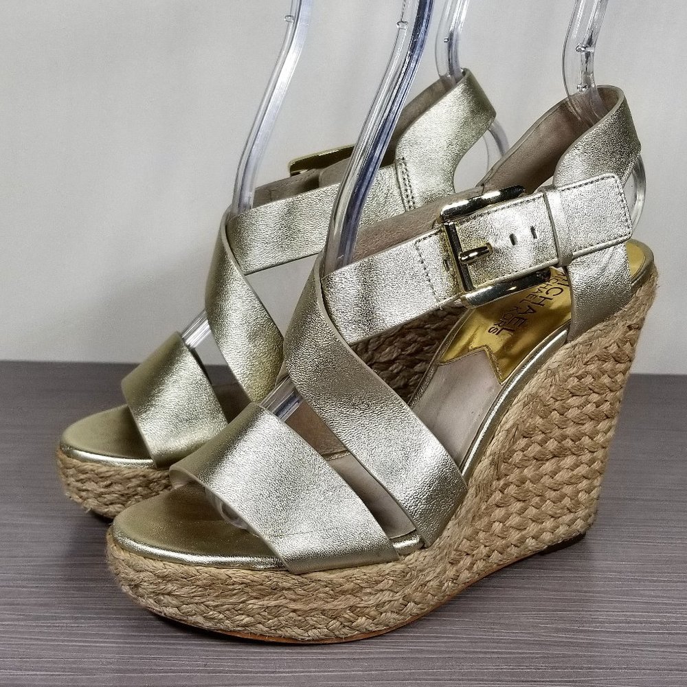 MICHAEL Kors Giovanna Platform Wedge Espadrille Sandals, Gold, Womens Size 5.5 M